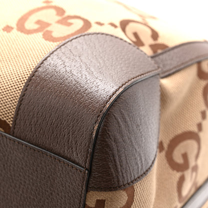 Gucci Monogram Jumbo GG Textured Dollar Calfskin Web Large Duffle Bag Camel Ebony 10 of 12