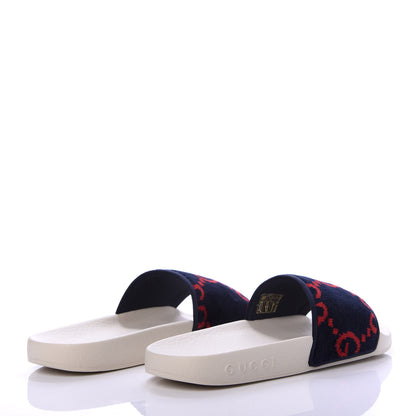 Gucci Terry Cloth GG Monogram Slide Sandals 35 Blue Red 4 of 9