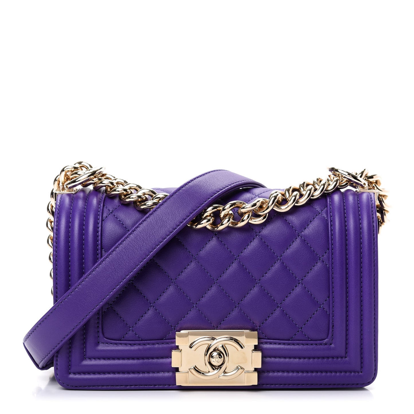 Calfskin Quilted Small Boy Flap Purple