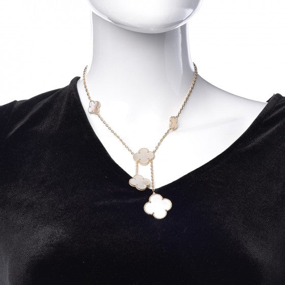 18K Gold Mother of Pearl 6 Motifs Magic Alhambra Necklace