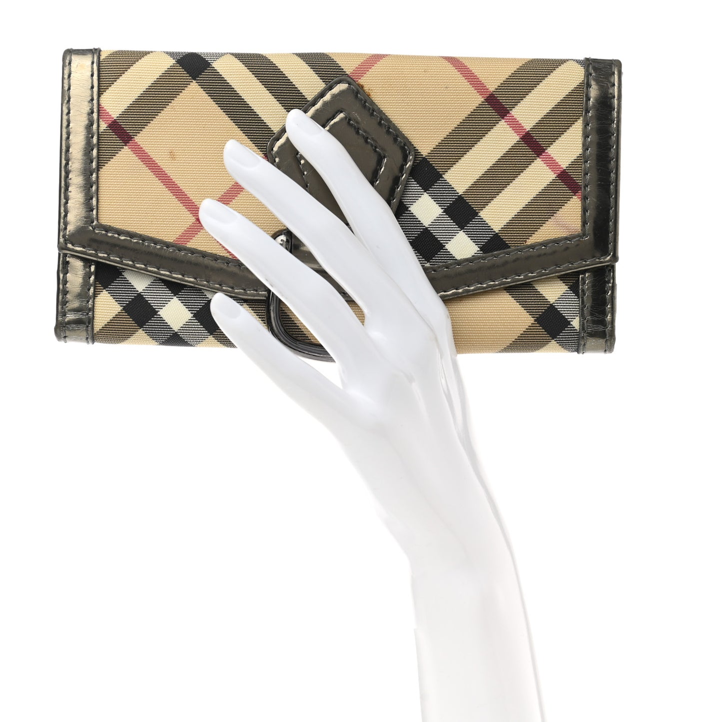 Patent Nova Check Tri-Fold Wallet Pewter