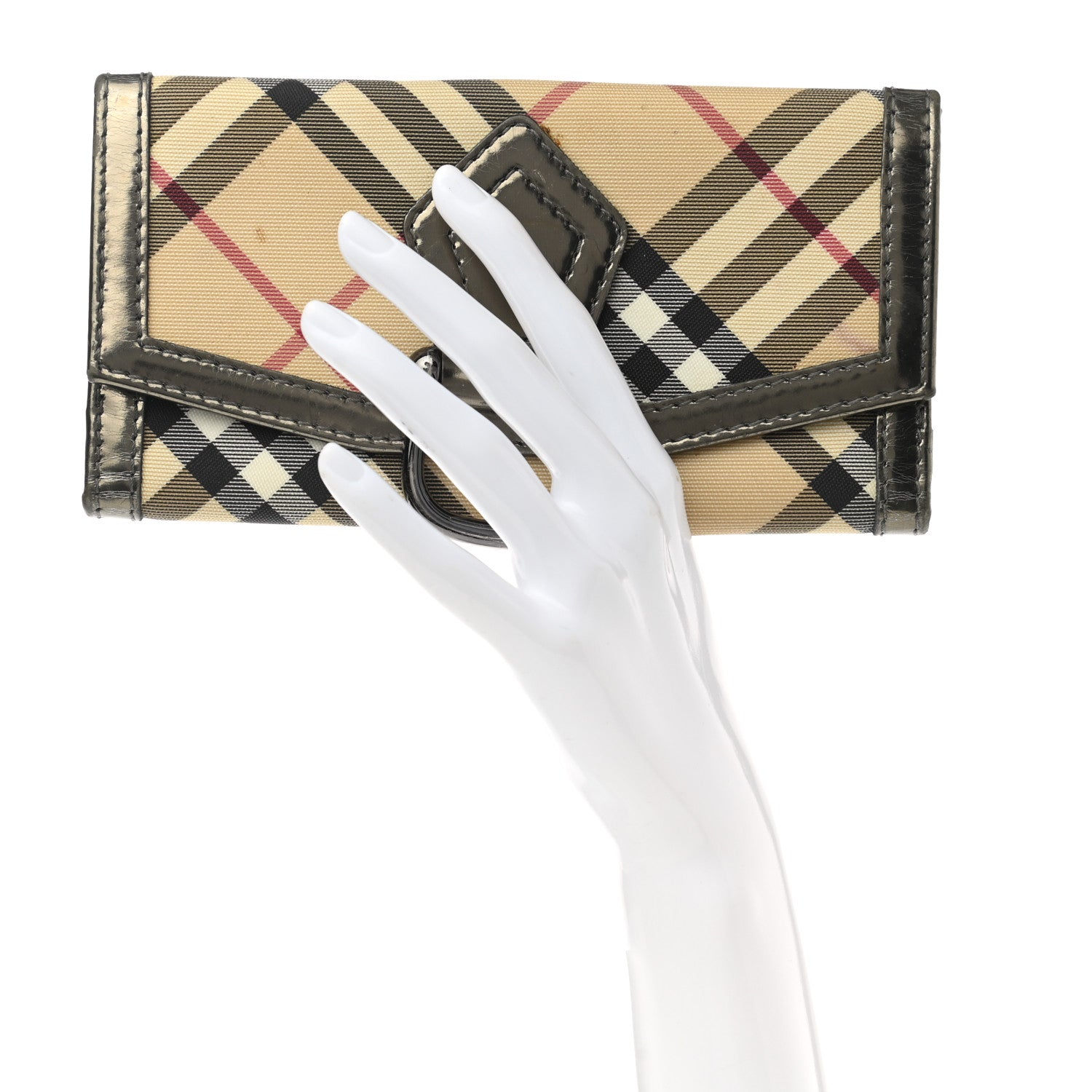 Burberry Patent Nova Check Tri-Fold Wallet Pewter 2 of 15