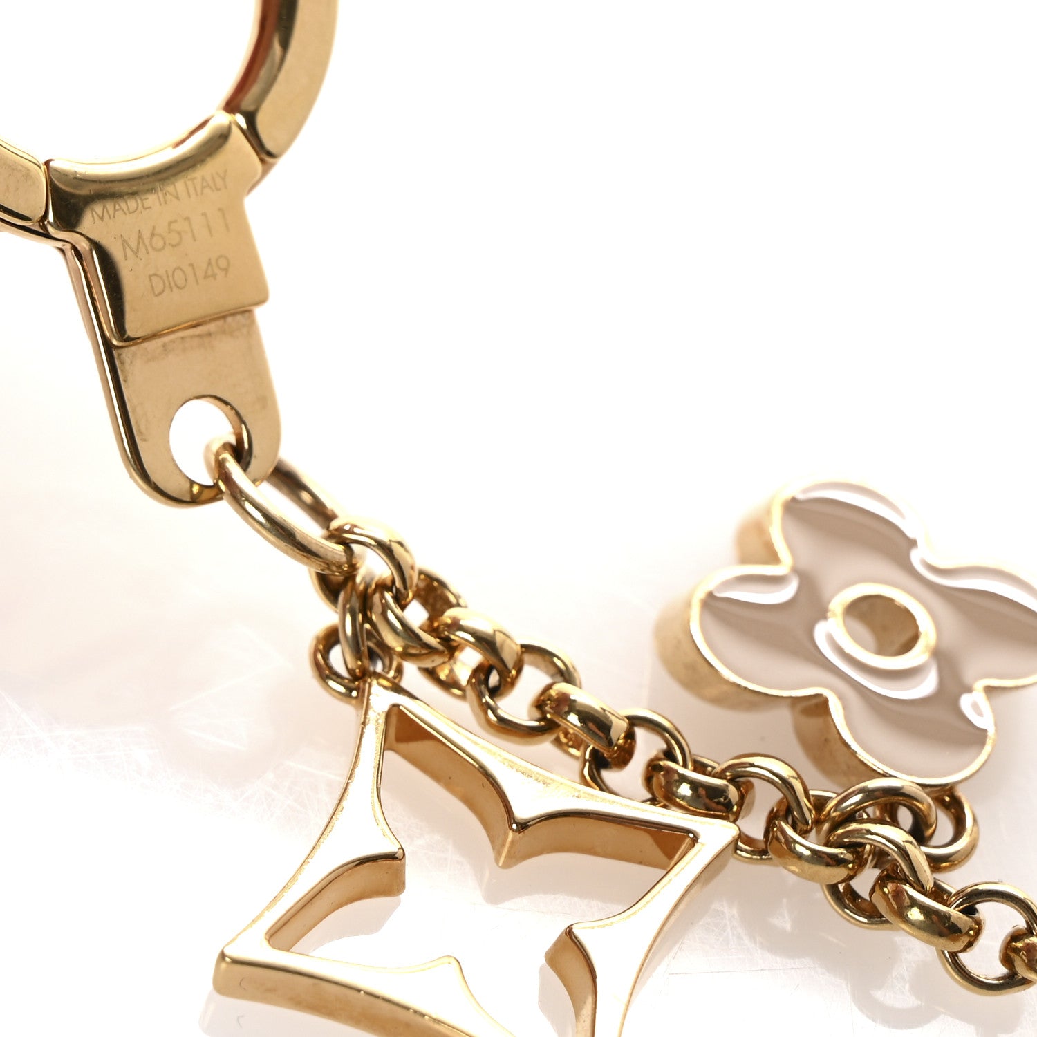 Louis Vuitton Brass Enamel Fleur De Monogram Bag Charm Chain Gold 4 of 4
