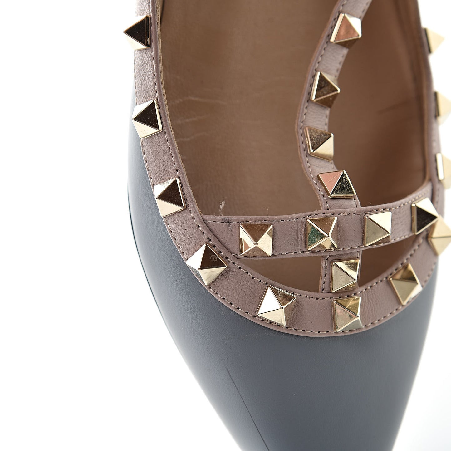 Nappa Rockstud Cage Ballerina Flats 39 Stone Poudre