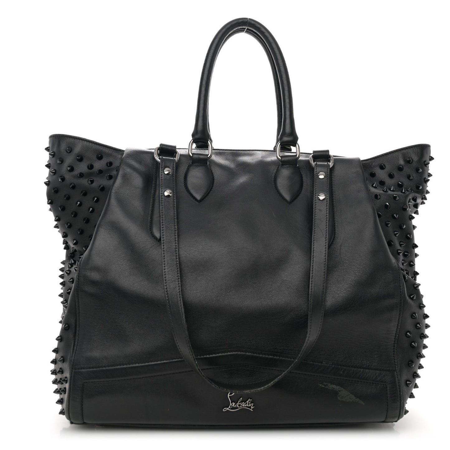 CHRISTIAN LOUBOUTIN Calfskin Justine Spikes Tote Black