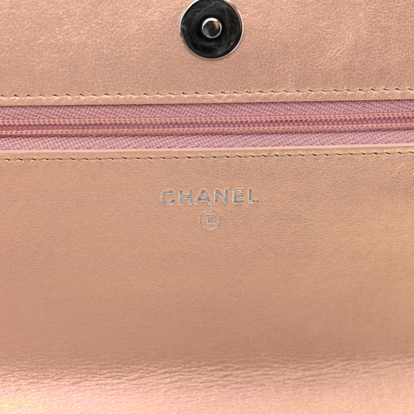 Iridescent Calfskin Quilted Wallet on Chain WOC Pink
