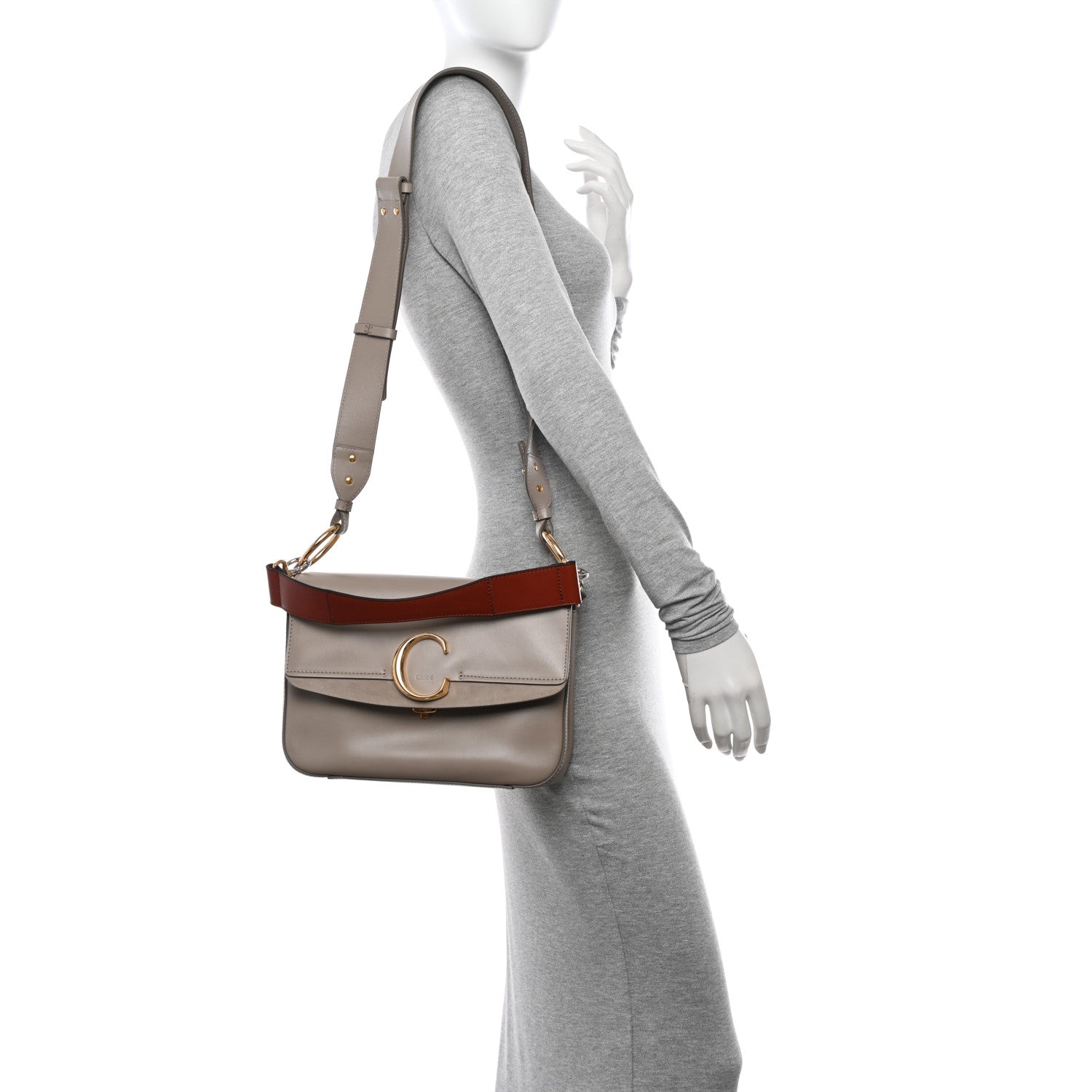 Chloe Shiny Calfskin Suede Small C Double Carry Bag Motty Grey 3 of 13