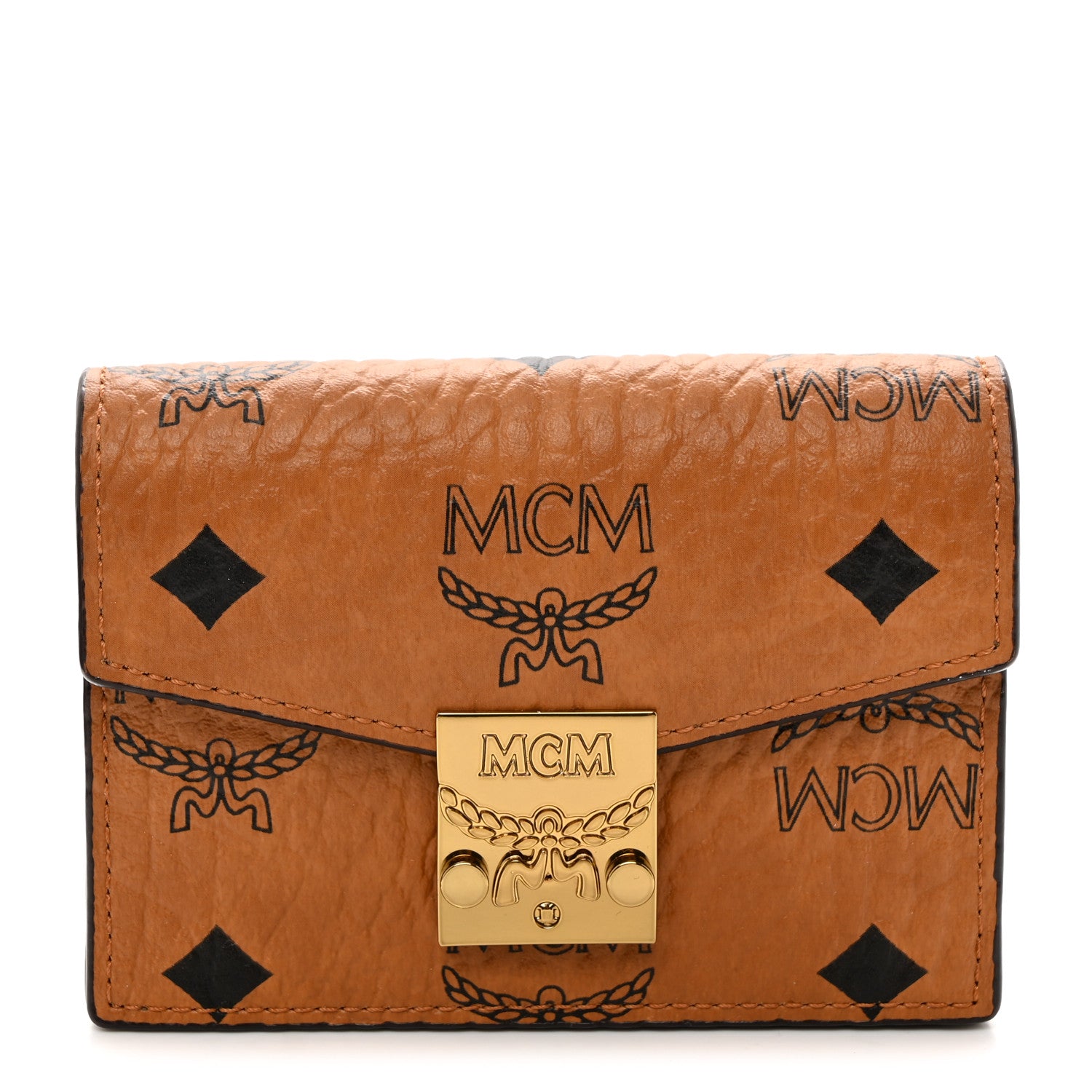 MCM Visetos Mini Accordion Card Wallet Cognac 1 of 8