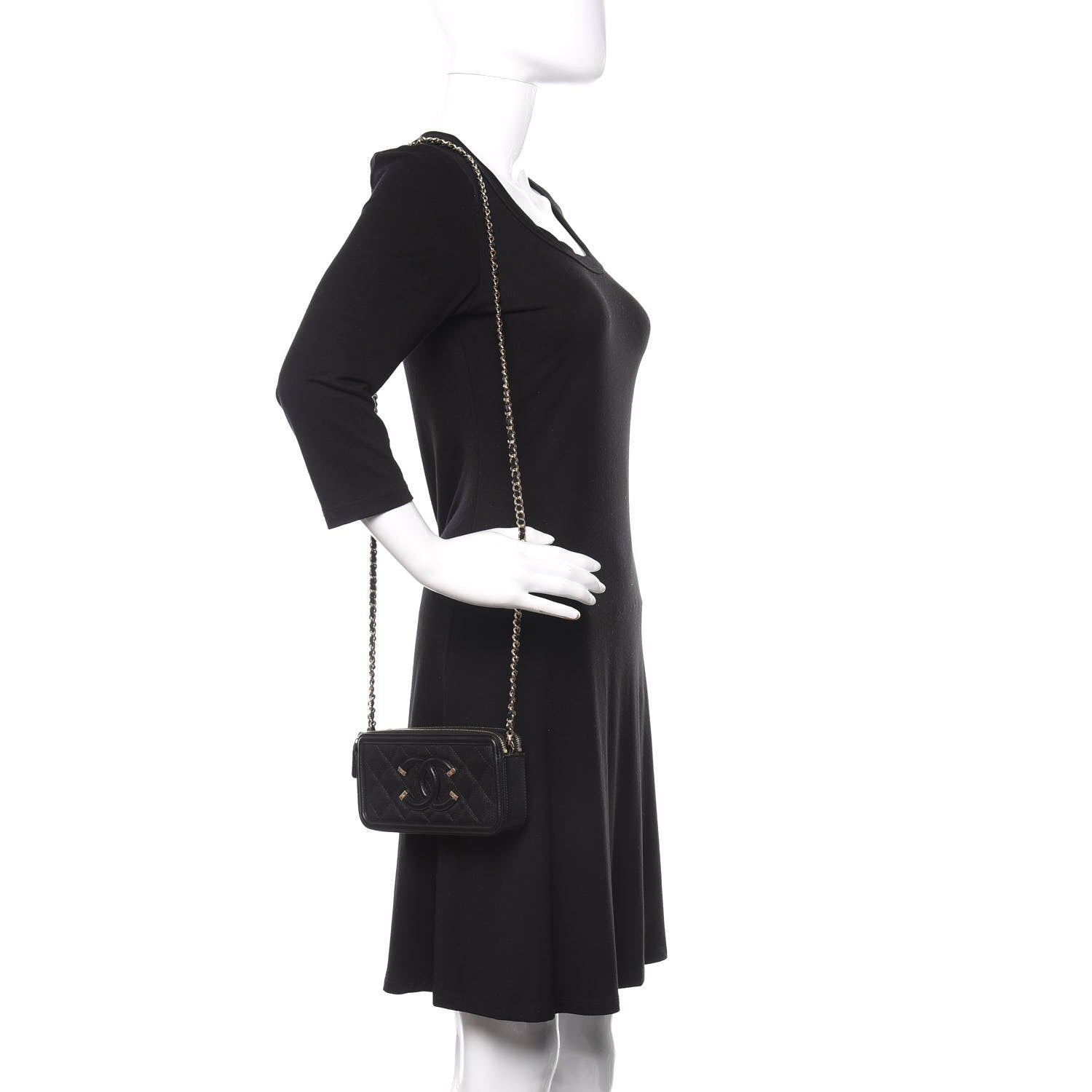 Chanel Caviar Quilted CC Filigree Clutch With Chain Black 2 of 12