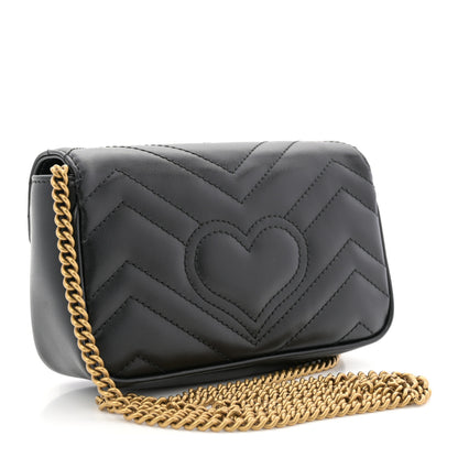 Gucci Calfskin Matelasse Super Mini GG Marmont Shoulder Bag Black 3 of 10