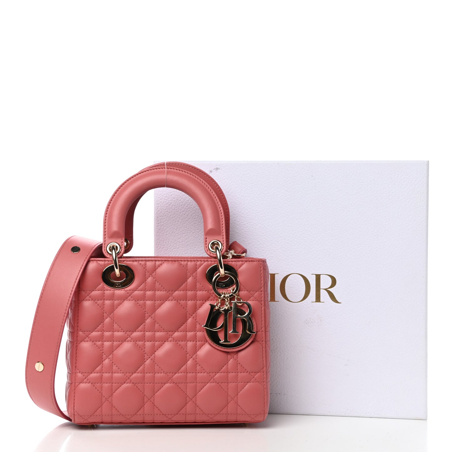 Lambskin Cannage Small Lucky Badges My Lady Dior Coral