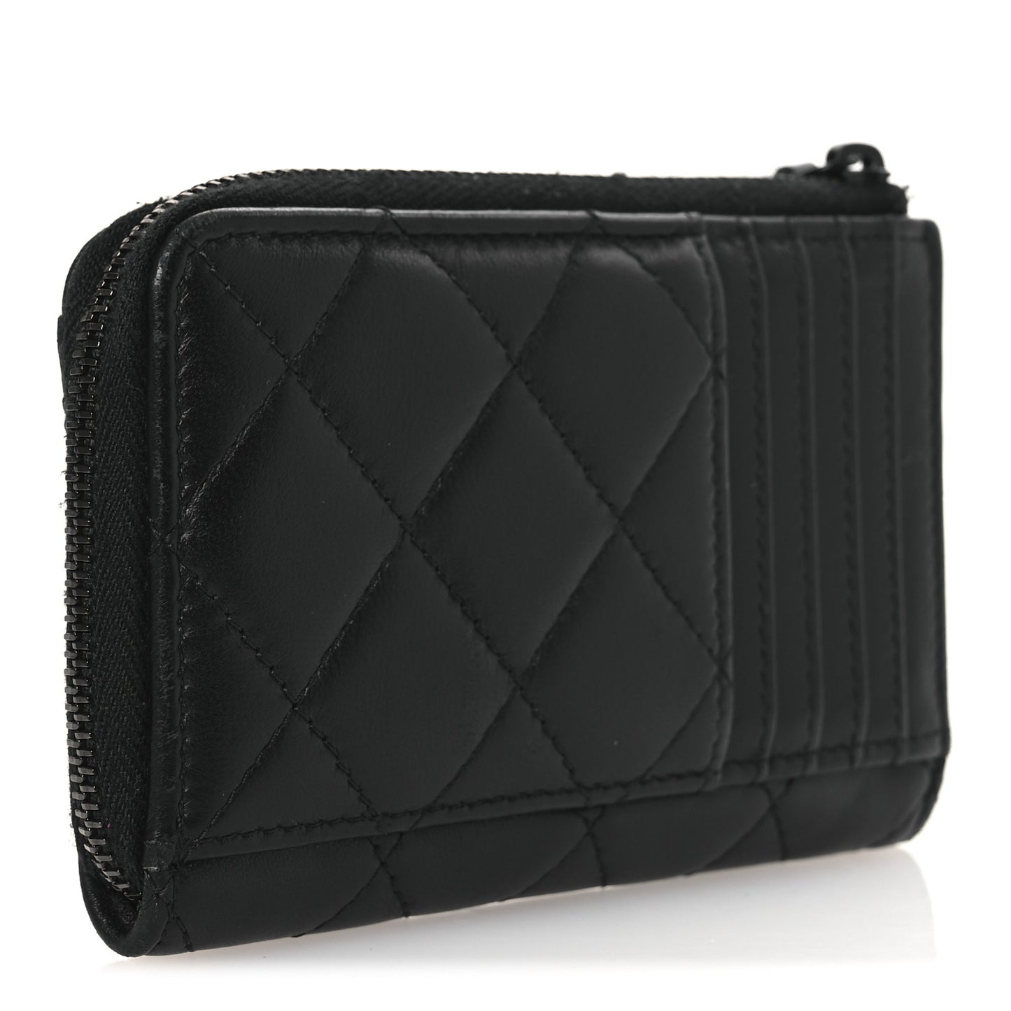 Lambskin Quilted Zip Card Holder So Black