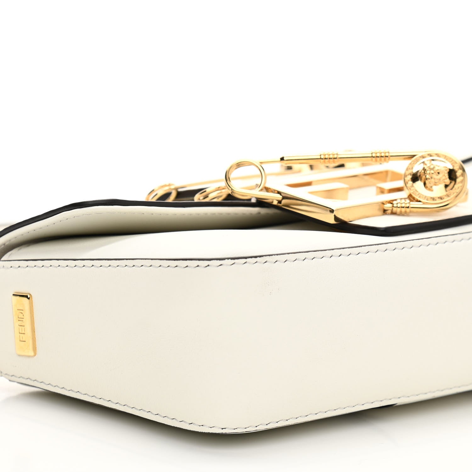 Fendi X VERSACE Vitello Seta Fendace Mini Brooch Baguette White Ice 9 of 11