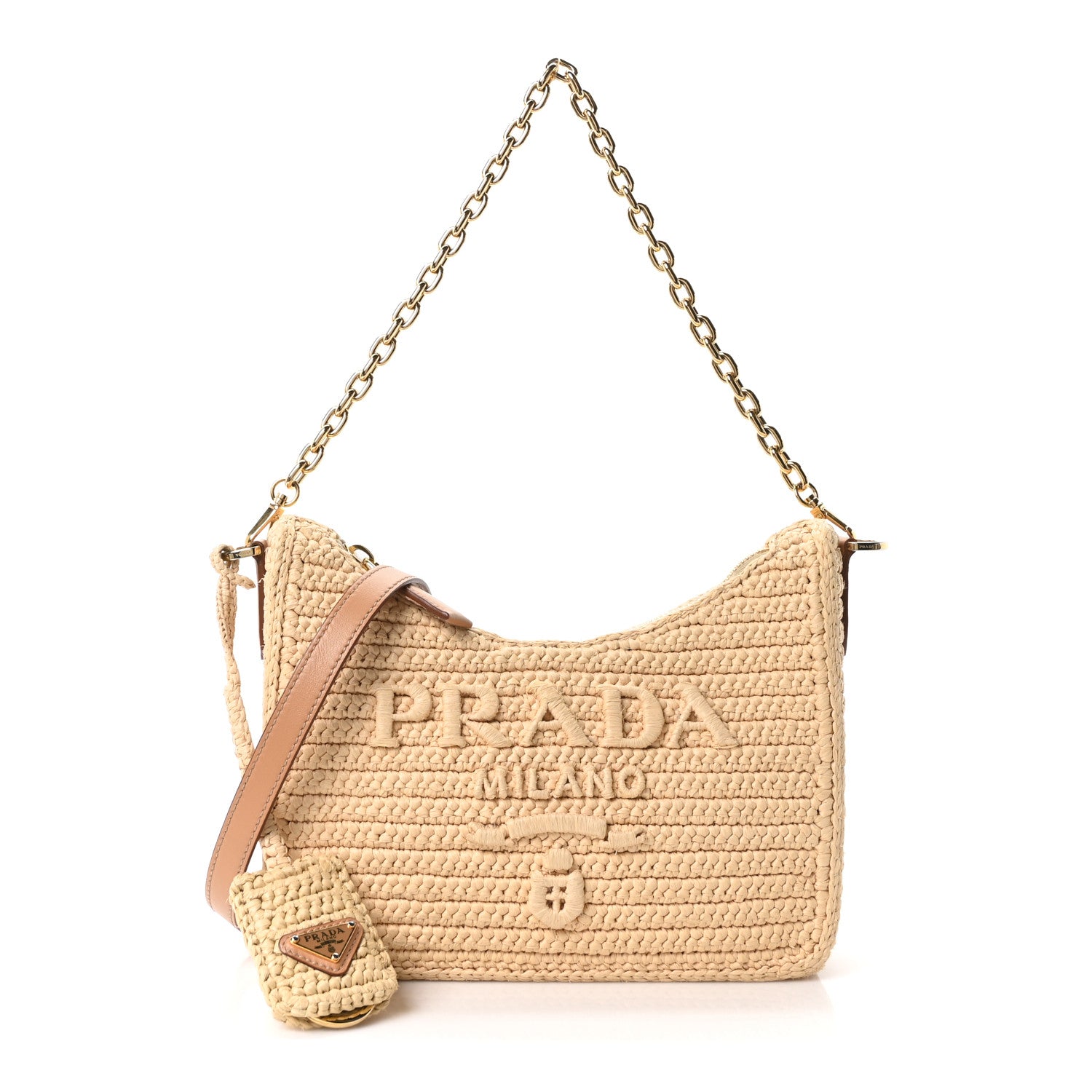 Prada Yarn Raffia Effect Crochet Mini Re-Edition 2000 Shoulder Bag Naturale 1 of 10