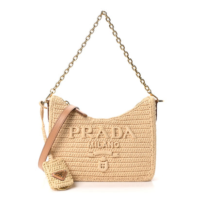 Prada Yarn Raffia Effect Crochet Mini Re-Edition 2000 Shoulder Bag Naturale 1 of 10