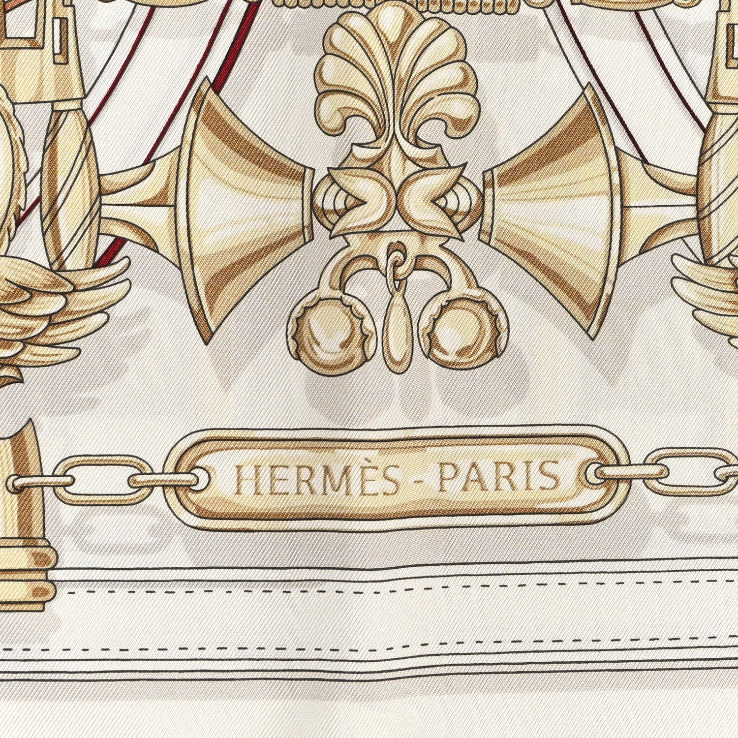 Hermes Silk Harnais Legendaire Scarf 90 White Gris Perle Rouge H 2 of 3