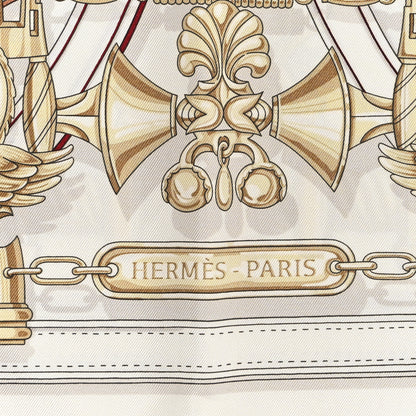 Hermes Silk Harnais Legendaire Scarf 90 White Gris Perle Rouge H 2 of 3