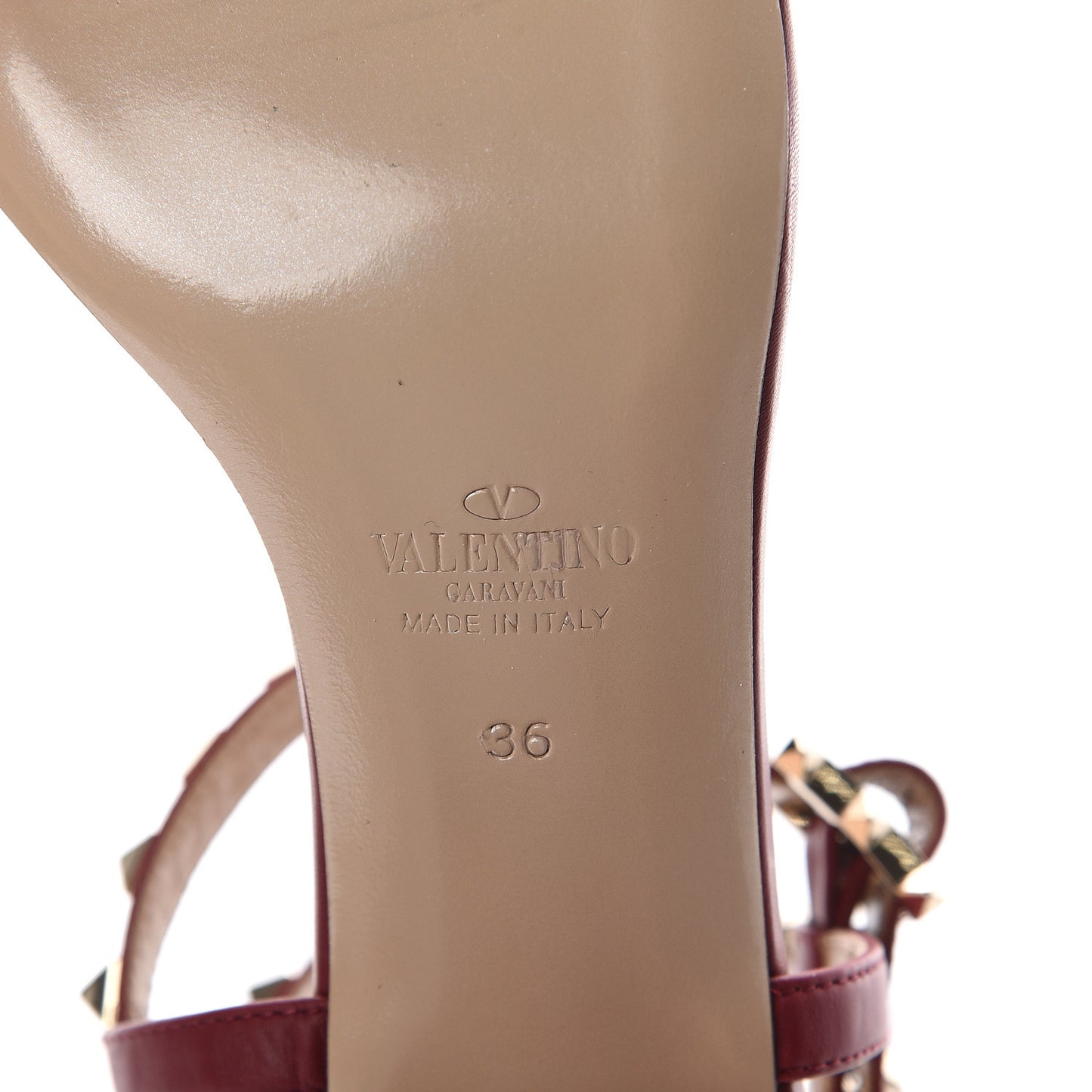 Calfskin Rockstud Ankle T-Strap 60mm Sandals 36 Rubino