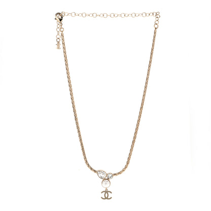 Chanel Pearl Crystal CC Teardrop Braided Necklace Gold 3 of 5