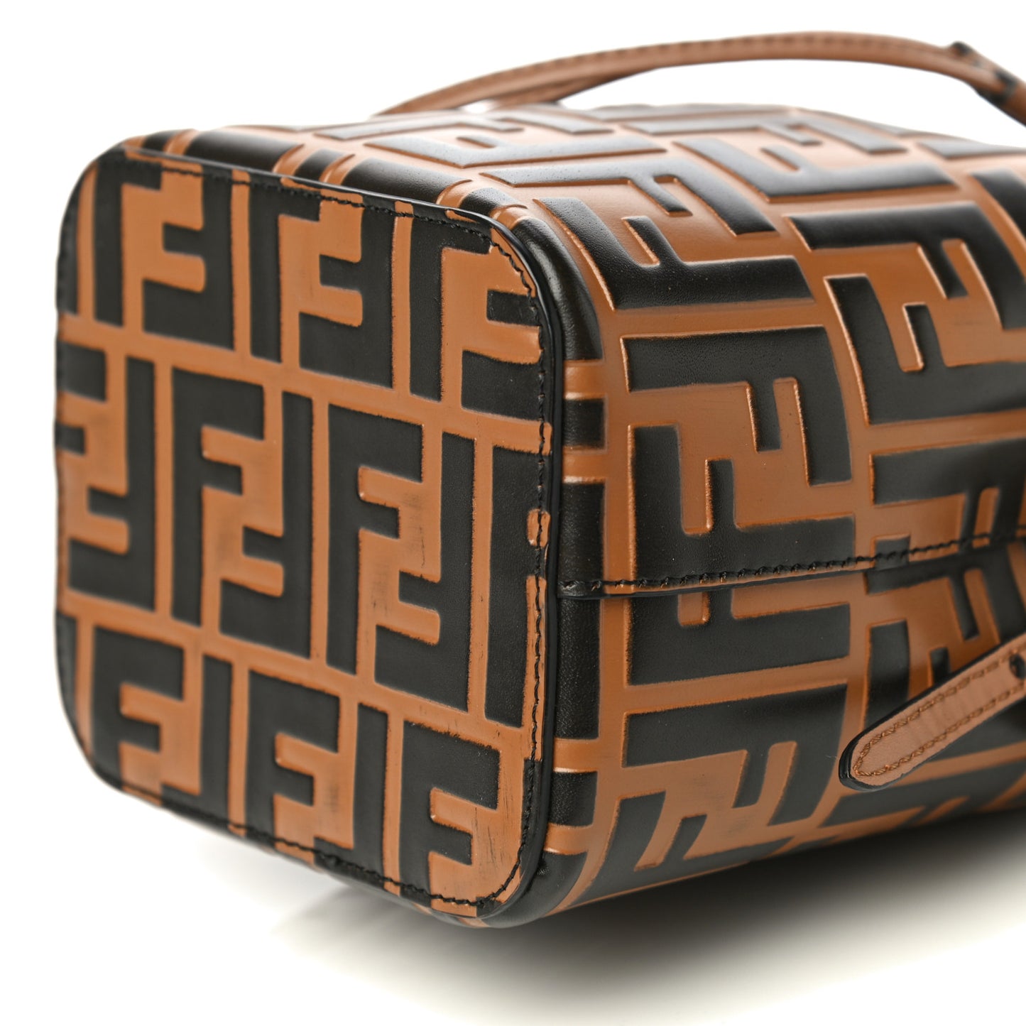 Vitello Liberty F is Fendi FF Embossed Mini Mon Tresor Bucket Bag Tobacco Black