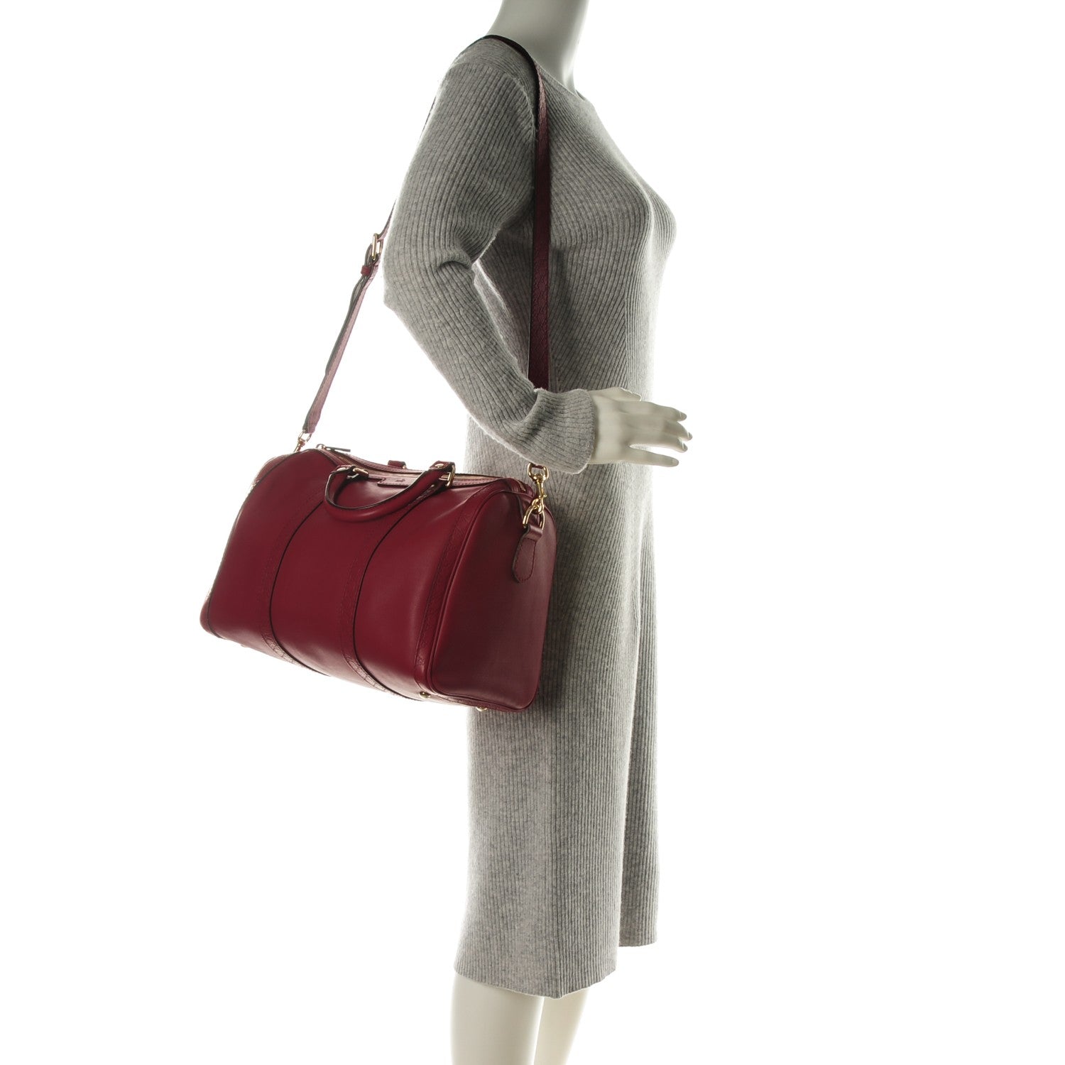 Gucci Calfskin Microguccissima Trim Medium Boston Raspberry Red 2 of 8