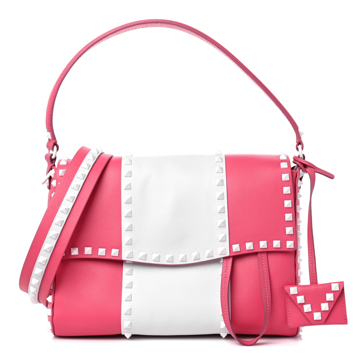 Vitello Colorblock Free Rockstud Top Handle Shoulder Bag Pink Optic White
