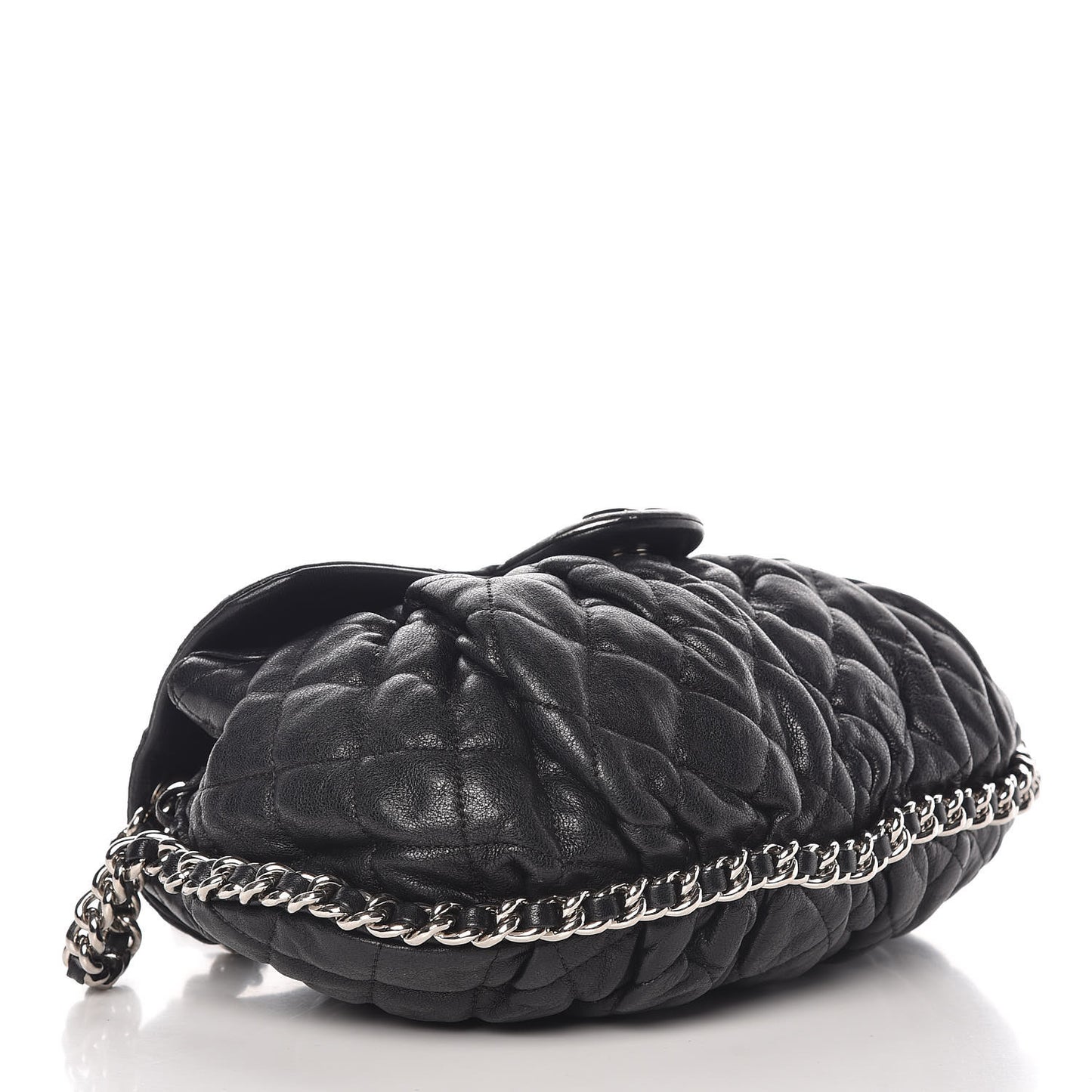 Washed Lambskin Quilted Medium Chain Around Messenger Black