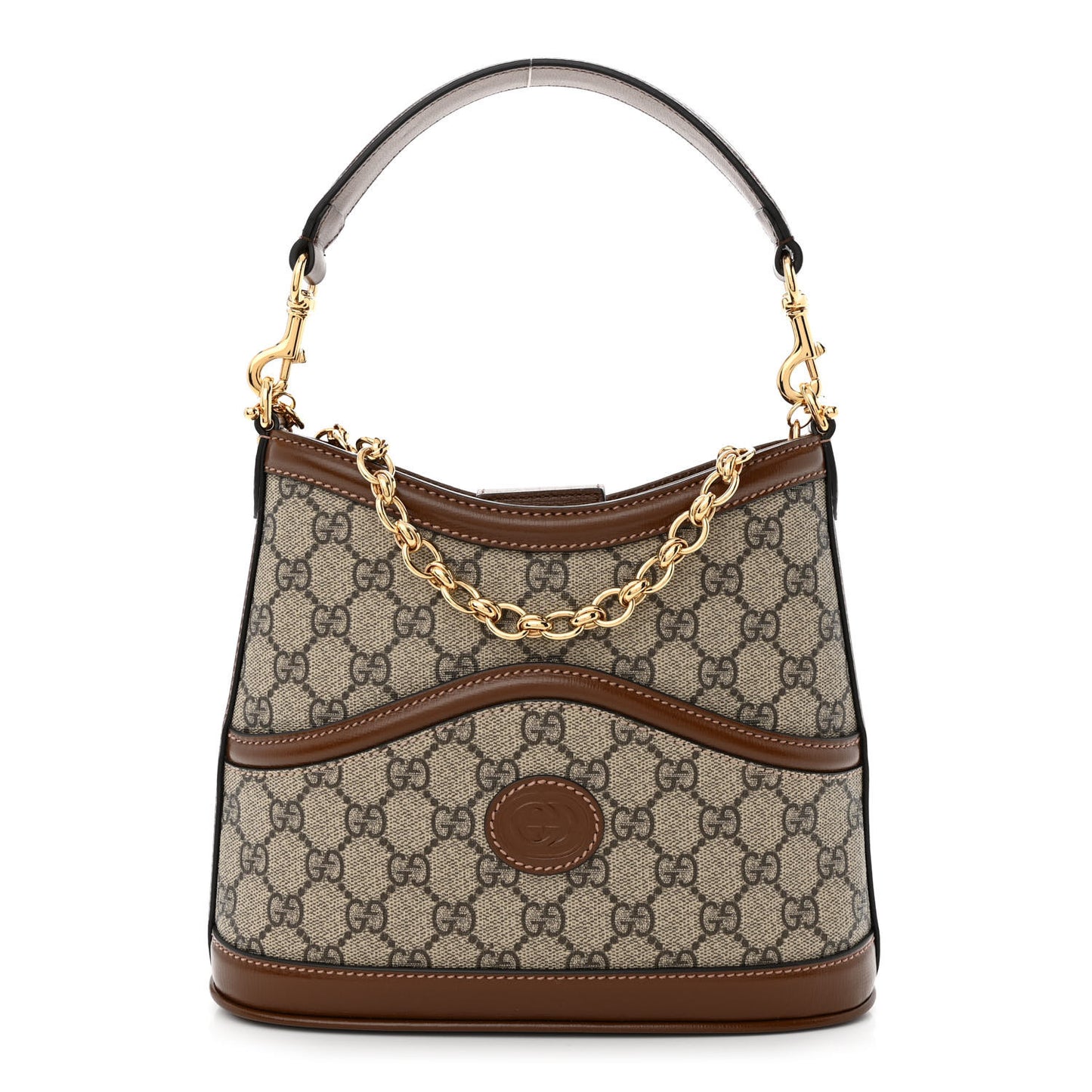 GG Supreme Monogram Azalea Calfskin Retro Interlocking G Chain Shoulder Bag Beige Ebony Brown Sugar