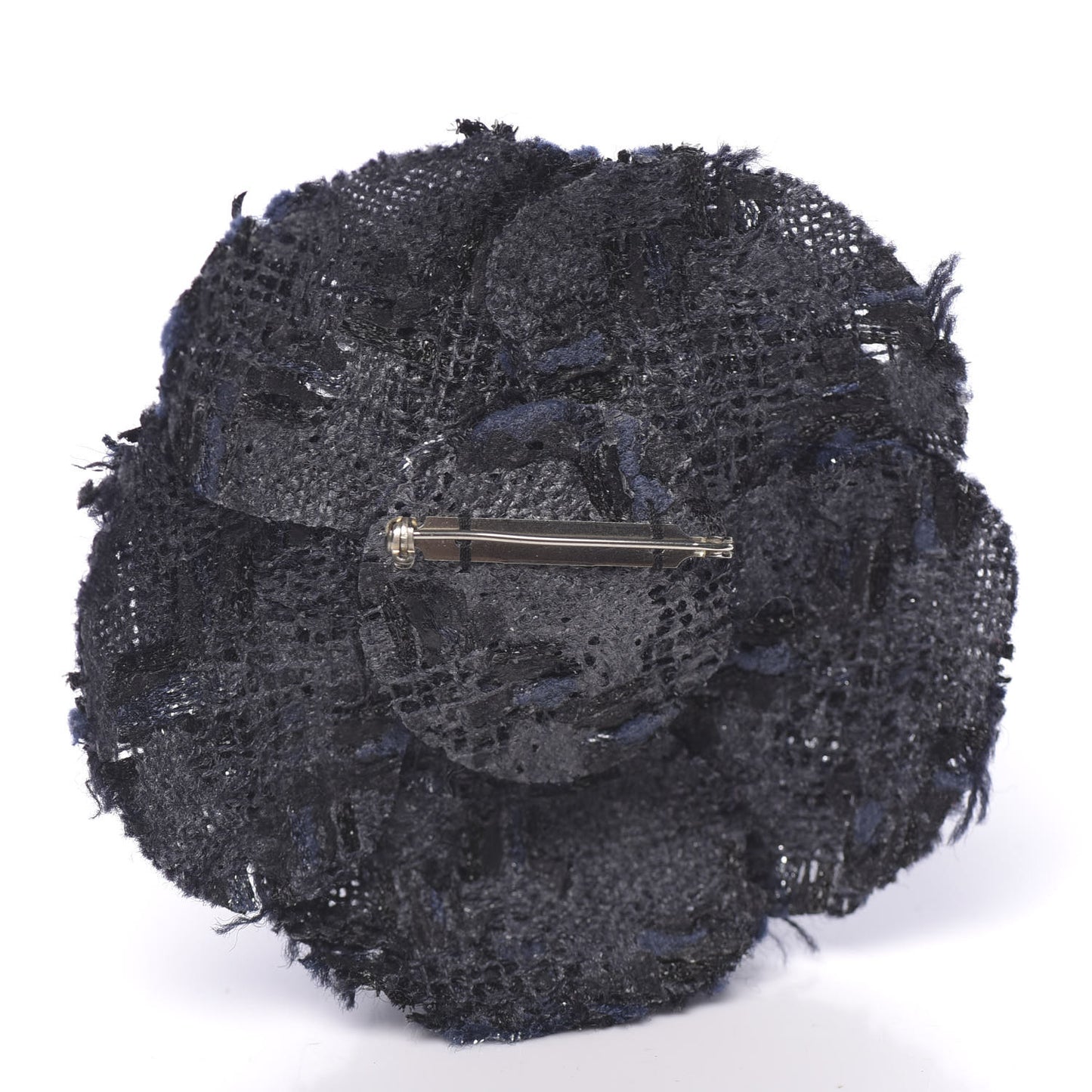 Tweed Camellia Pin Brooch Navy Blue