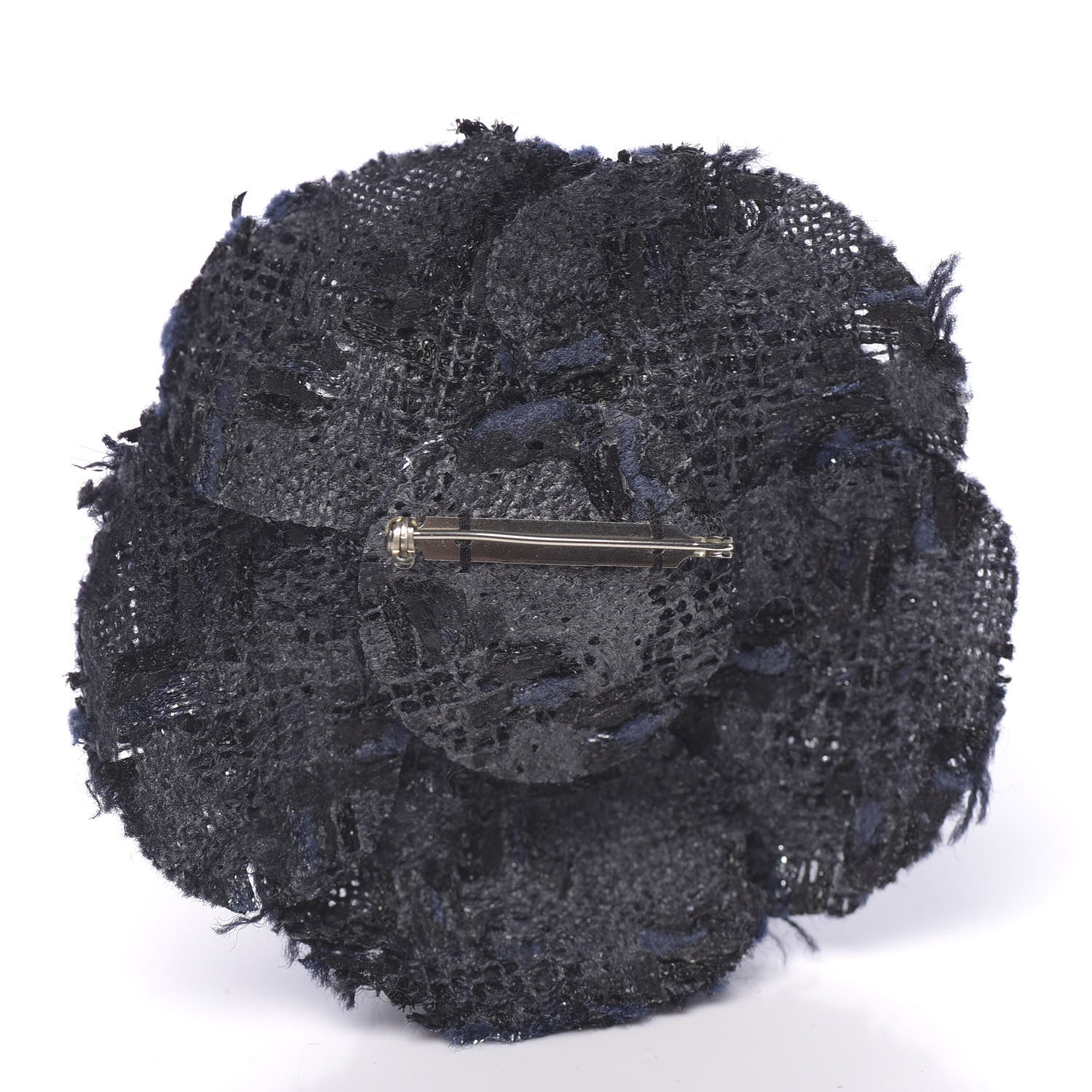Chanel Tweed Camellia Pin Brooch Navy Blue 3 of 3