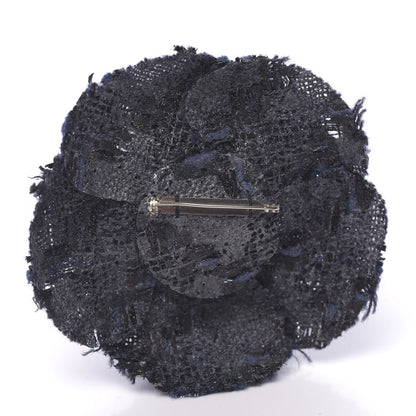 Chanel Tweed Camellia Pin Brooch Navy Blue 3 of 3