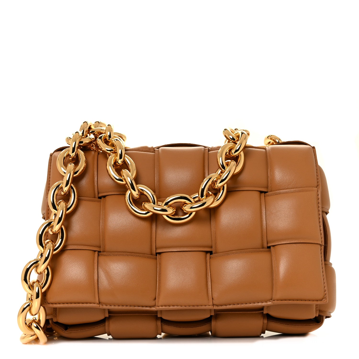 Bottega Veneta Lambskin Maxi Intreccio Padded Chain Cassette Crossbody Bag Caramel 1 of 8