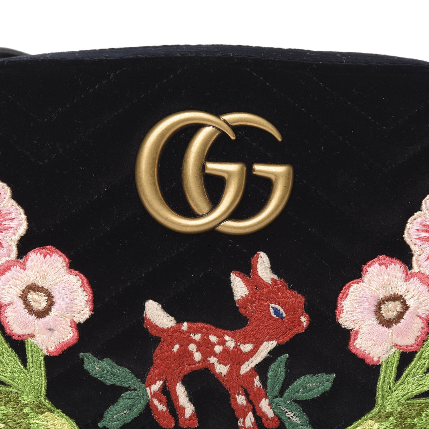 Gucci Velvet Matelasse Deer Embroidered Small GG Marmont Chain Shoulder Bag Black 9 of 9