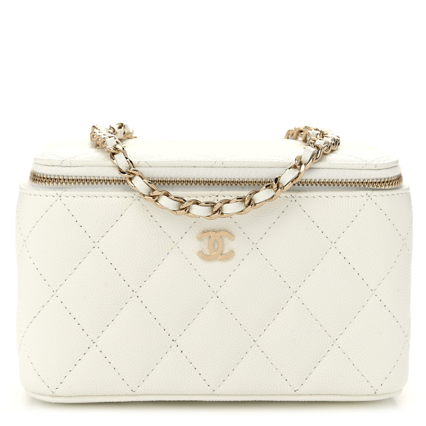 Caviar Quilted Small Vanity Case With Chain White