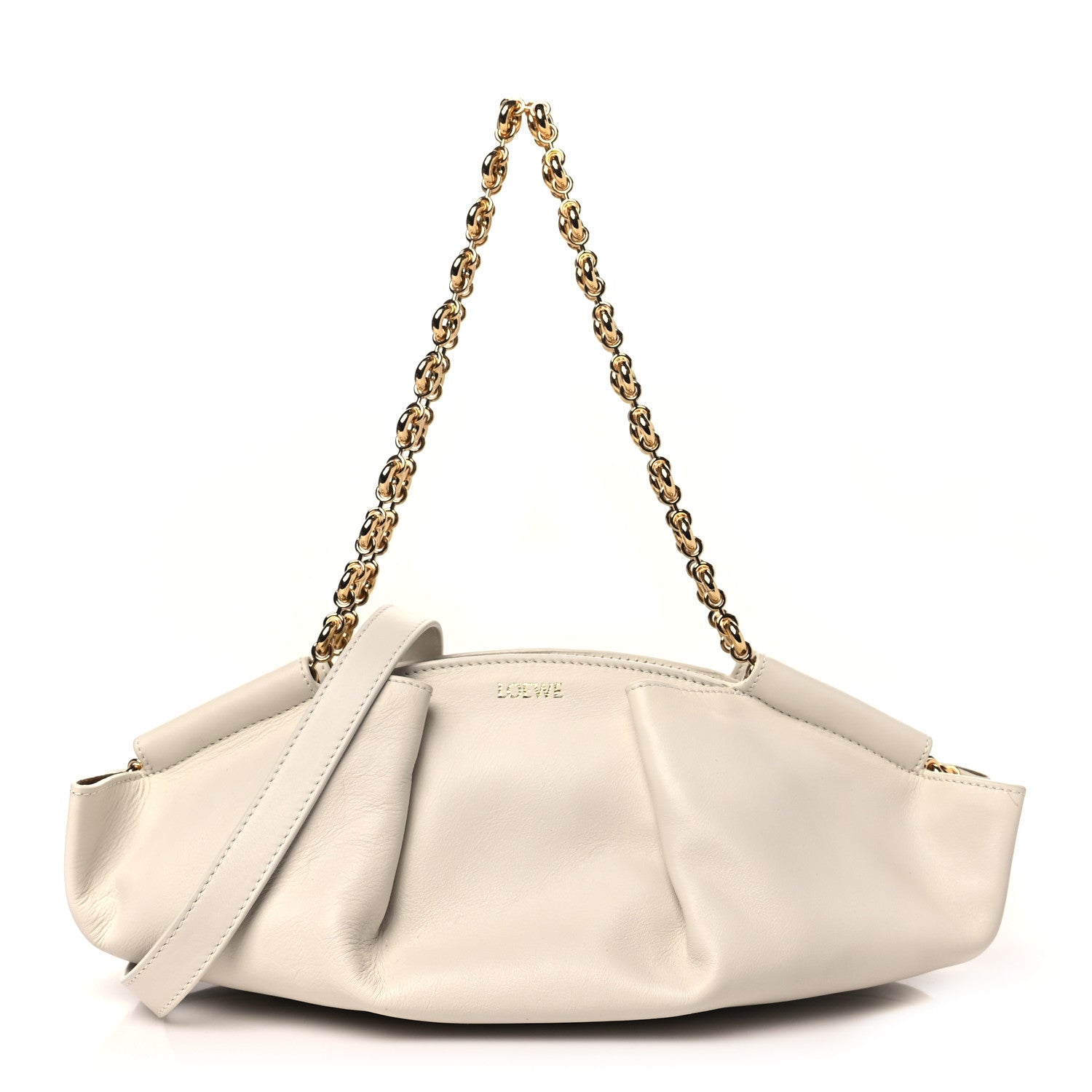 Loewe Shiny Nappa Calfskin Small Paseo Bag With Chain Soft White 1 of 10