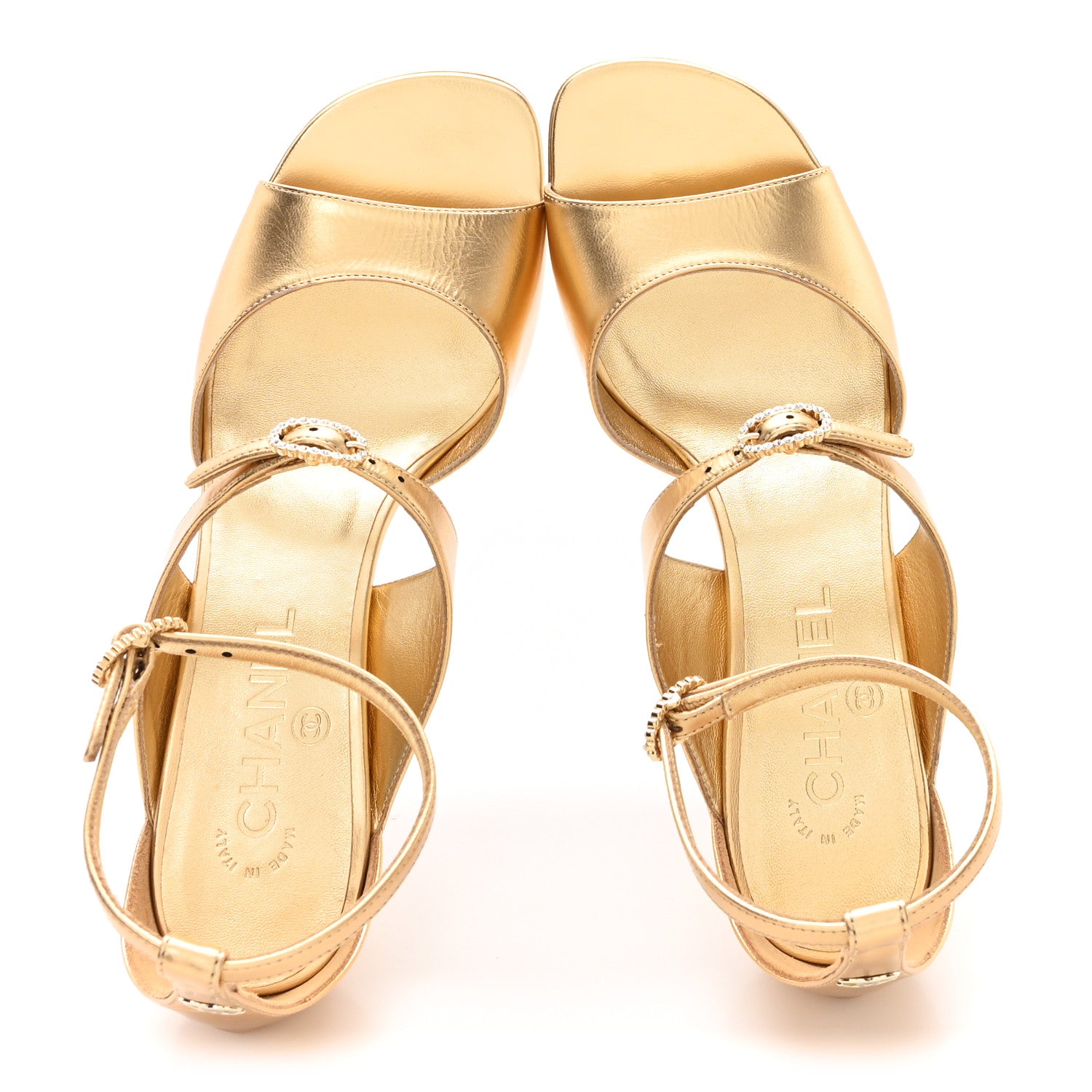 Chanel Metallic Lambskin Crystal CC Strappy Sandal 39 Gold 1796522