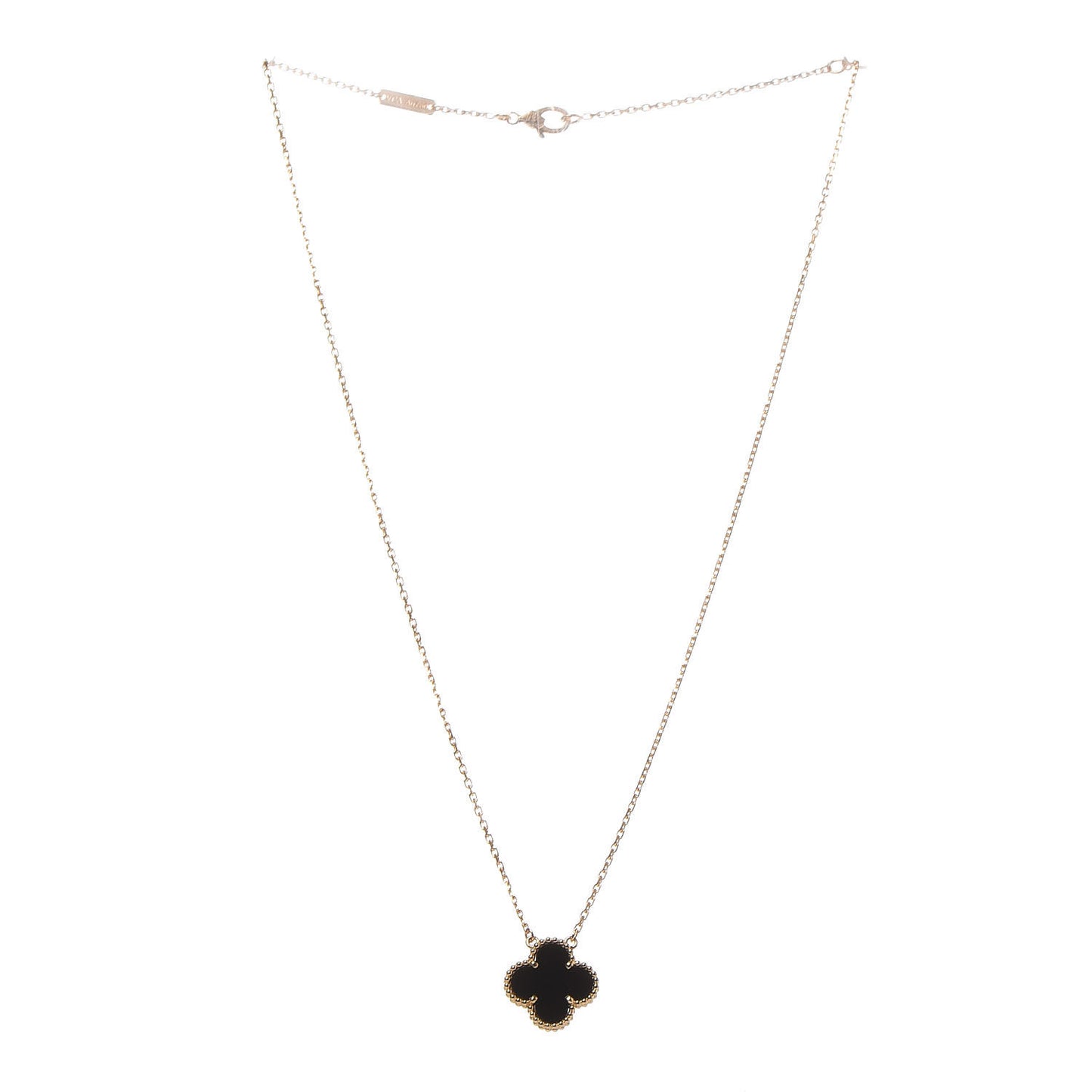 18K Yellow Gold Black Onyx Vintage Alhambra Pendant Necklace