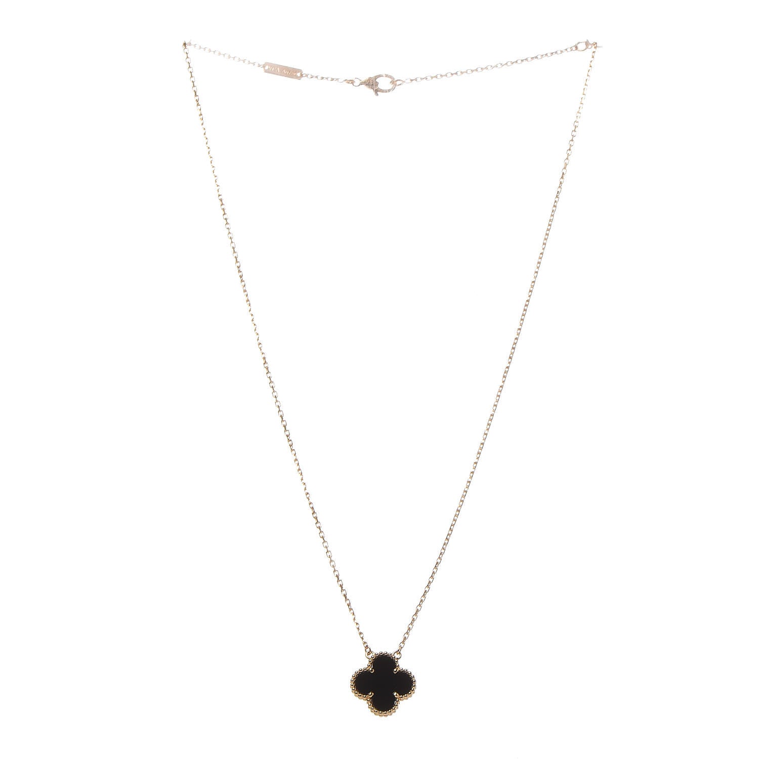 Van Cleef & Arpels 18K Yellow Gold Black Onyx Vintage Alhambra Pendant Necklace 3 of 8