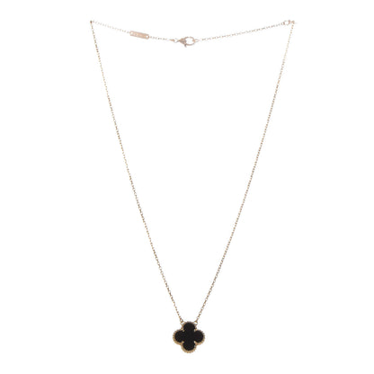 Van Cleef & Arpels 18K Yellow Gold Black Onyx Vintage Alhambra Pendant Necklace 3 of 8