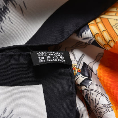 Hermes Silk Casques Et Plumets Scarf 90 Noir Blanc Vieil Or 6 of 6