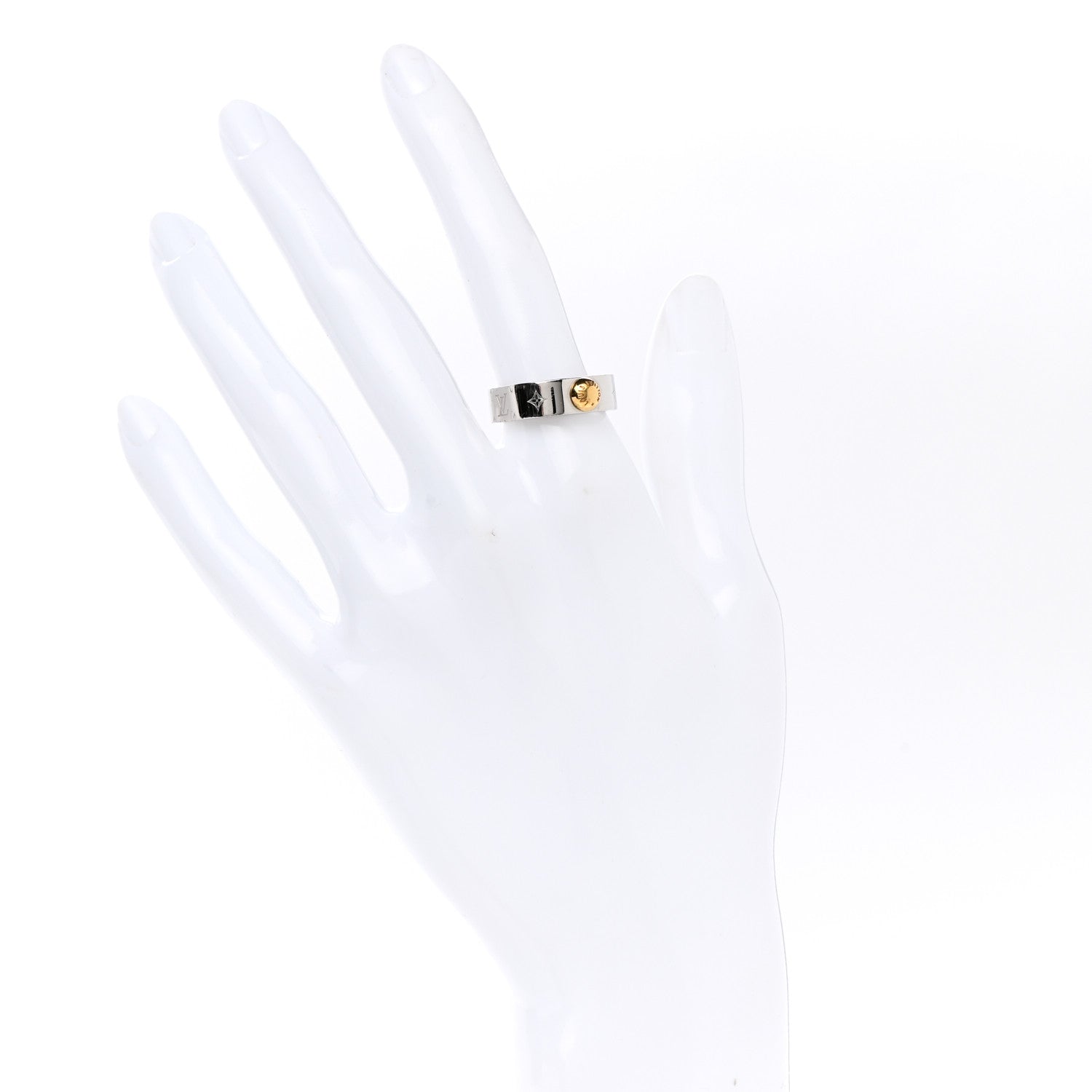 Louis Vuitton Brass Monogram Engraved Nanogram Ring M Palladium 2 of 5