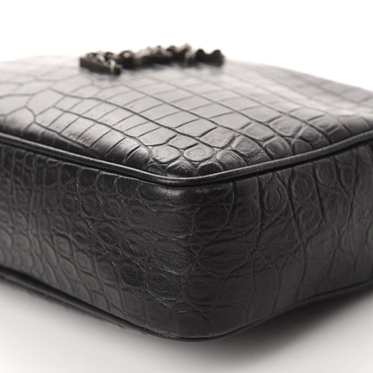 Saint Laurent Calfskin Crocodile Embossed Monogram Lou Camera Bag Black 7 of 11