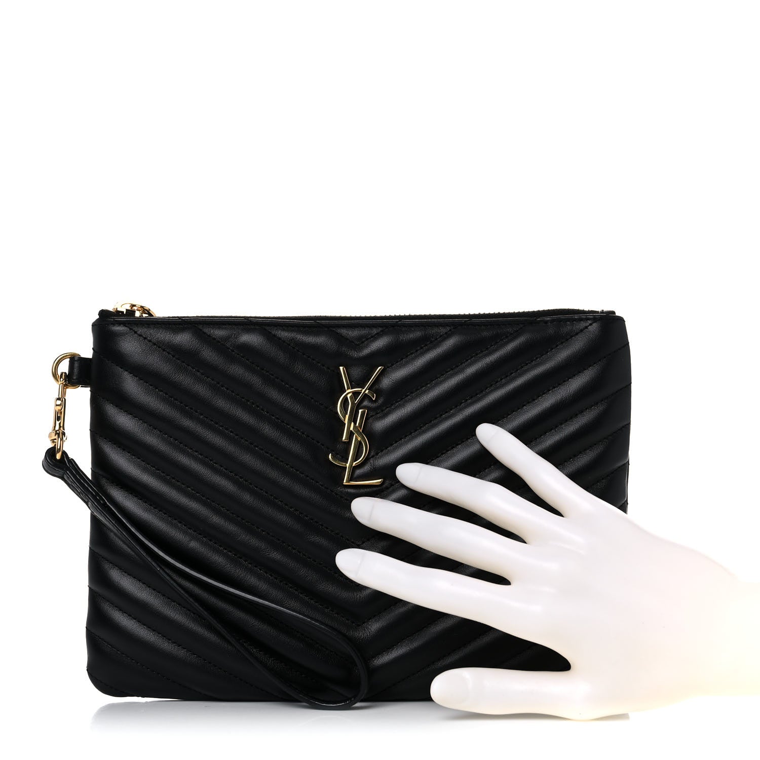 Saint Laurent Calfskin Matelasse Chevron Monogram A5 Wristlet Black 3 of 10