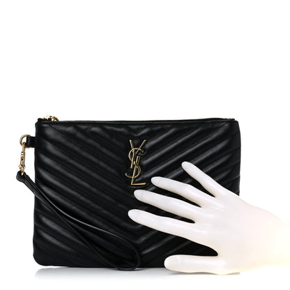 Saint Laurent Calfskin Matelasse Chevron Monogram A5 Wristlet Black 3 of 10