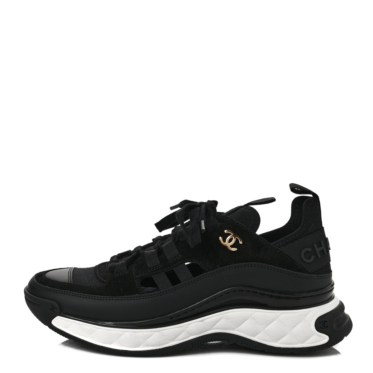 Chanel Velvet Calfskin Mixed Fibers CC Sneakers 38 Black 1 of 10