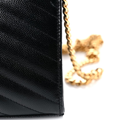 Saint Laurent Grain De Poudre Matelasse Chevron Monogram Chain Wallet Black 21 of 23