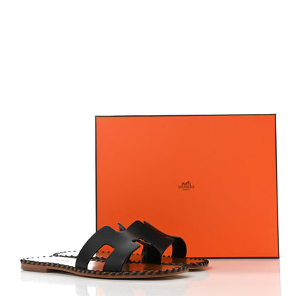 Hermes Box Calfskin Braided Oran Sandals 37 Black 10 of 10