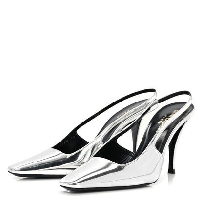 Saint Laurent Patent Tom 90 Dream Slingback Pumps 36 Argento 4 of 10