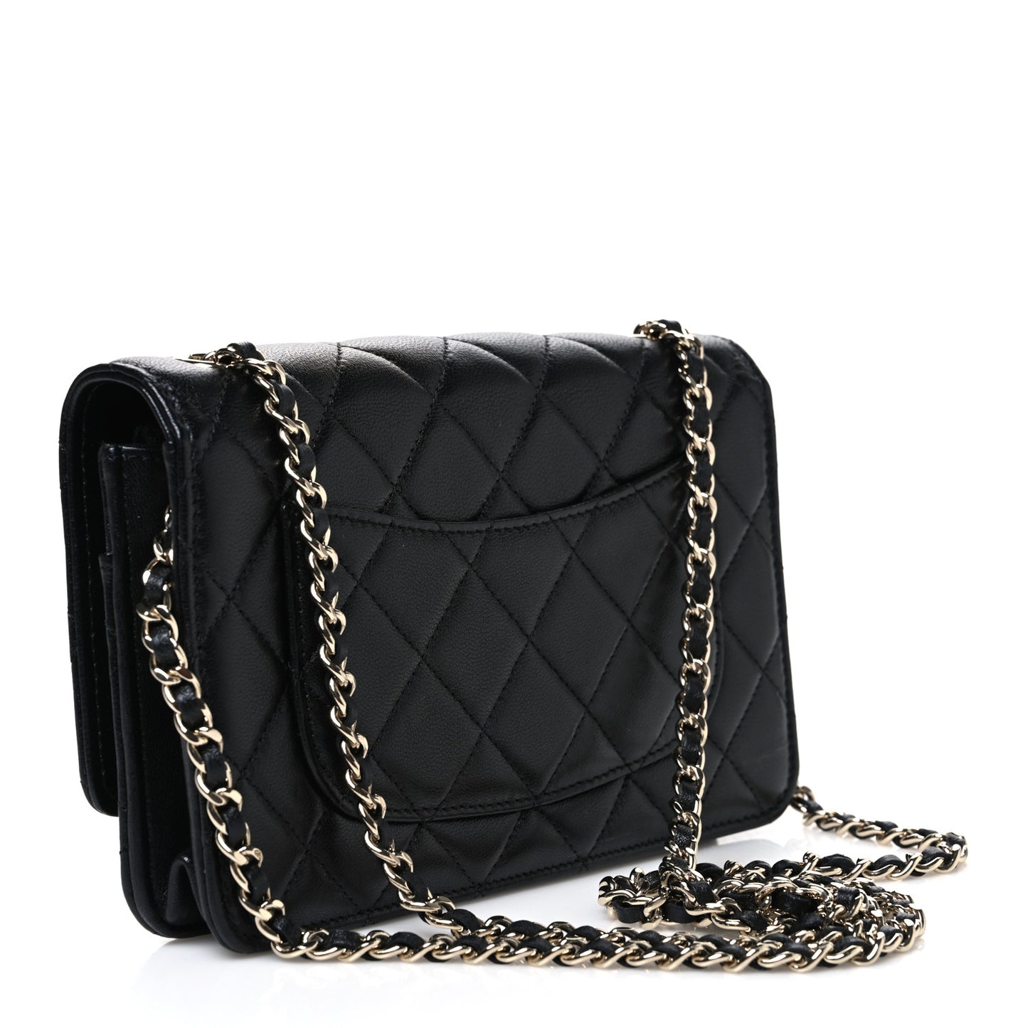 Lambskin Quilted Crystal CC Wallet On Chain WOC Black