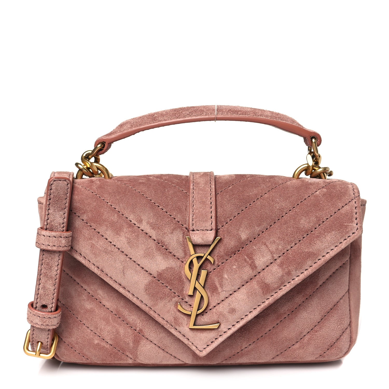 Saint Laurent Suede Matelasse Chevron Monogram Mini College Bag Barely Pink 1 of 12